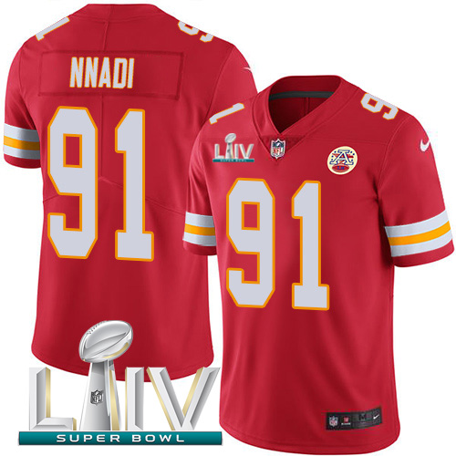 Kansas City Chiefs Nike 91 Derrick Nnadi Red Super Bowl LIV 2020 Team Color Youth Stitched NFL Vapor Untouchable Limited Jersey